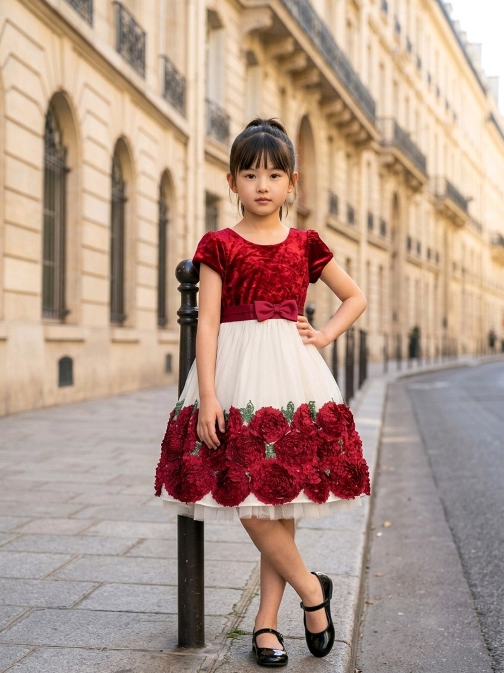 American Princess Red and Ivory Floral Appliqué Tulle Party Dress